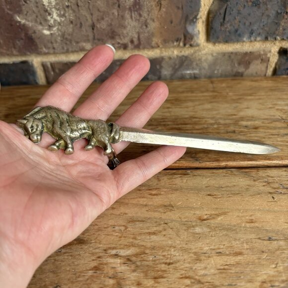Vintage Solid Brass Bull Letter Opener 7” - Picture 1 of 6